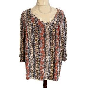 Dressbarn Floral Print V-Neck 3/4 Blouse Size 1X